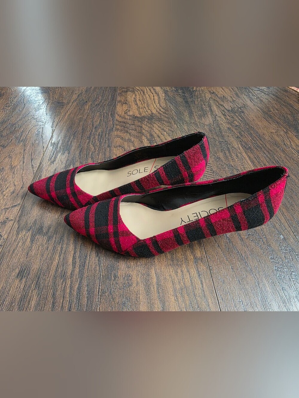 Sole Society Red and Black Plaid Pointed-Toe Heels